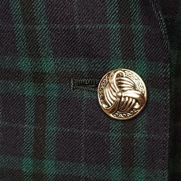 Vintage Wool Plaid Tartan Vintage Sz 8 Double Breasted Green Navy Blue - Picture 5 of 7